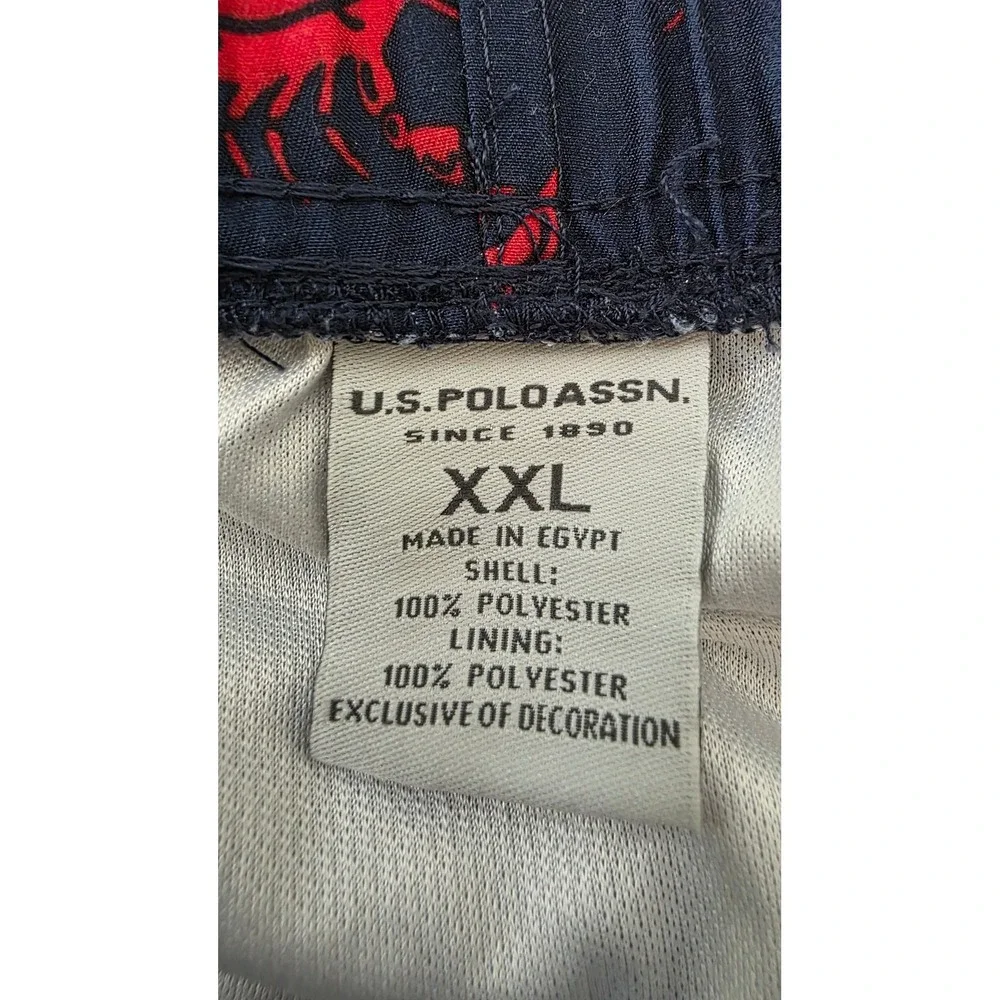 US Polo Assn Men's XXL Swim Trunks Navy Blue Red Lobster Print Board Shorts Mesh